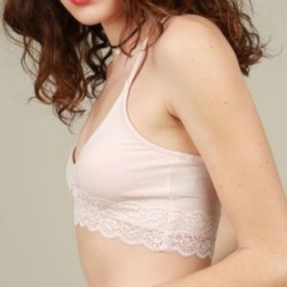 Baby Pink T-Back Lace Trim Bralette - Picture 4 of 5